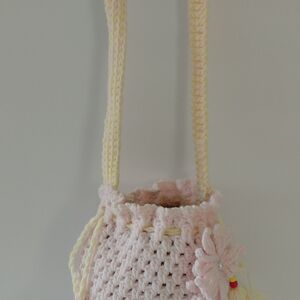 Elegant Pink and Cream Crochet Mini Bag